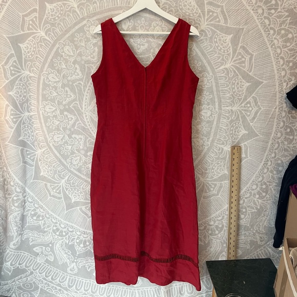 H&M RED DRESS DRESSY CLASSY MIDI APPLIQUÉ 12 L EUC - Picture 2 of 11